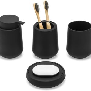 Matte Black Bathroom Accessories Set Plastic Soap Dispenser Toothbrush Holder Cup Soap Dish For Modern Bathroom Decor